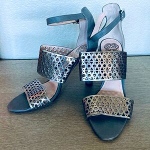 Vince Camuto Laser Cut Silver Mesh Gray Heels 7.5